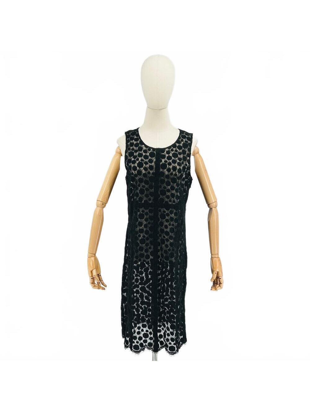 Theory Black Lace Mesh Sleeveless Minimalist Midi Dress